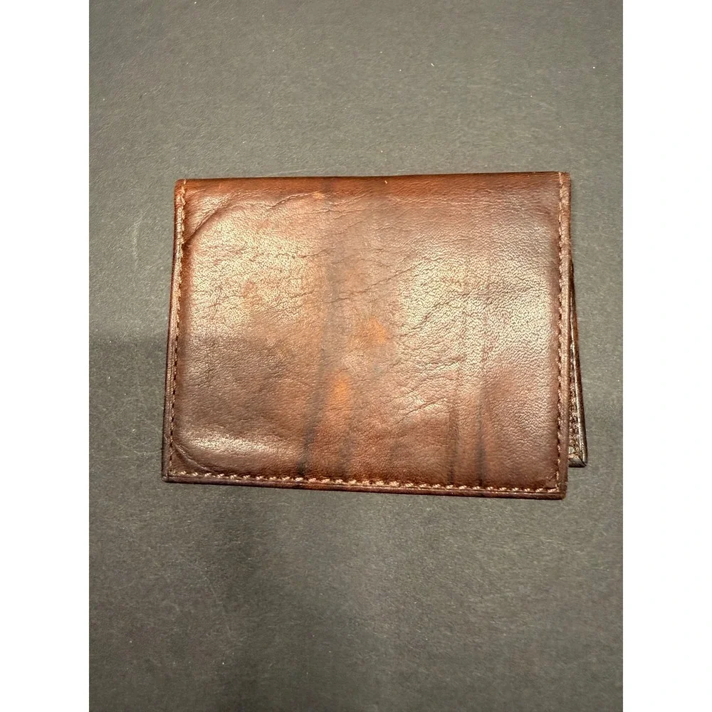 Dockers Brown Leather Slim Bifold Wallet Double ID Window Card Case Distressed